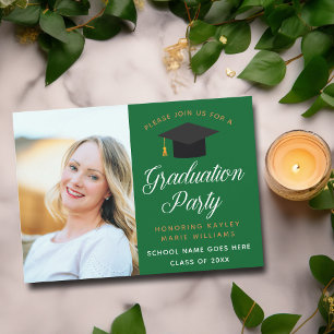 Invitación Foto de Graduado Verde Oro Fiesta de Graduación 20
