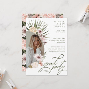Invitación Foto de graduados de flores de acuarela bohemias m