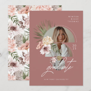 Invitación Foto de graduados de flores de acuarela bohemias m
