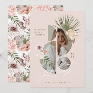 Invitación Foto de graduados de flores de acuarela bohemias m