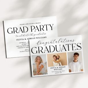 Invitación Foto de graduados gemelos modernos Fiesta de gradu