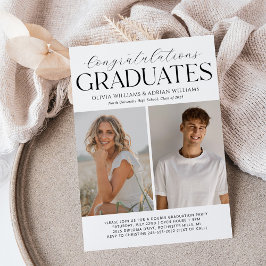Invitación Foto de graduados gemelos modernos Fiesta de gradu