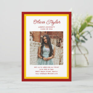 Invitación Foto de Graduation Party con borde rojo amarillo y