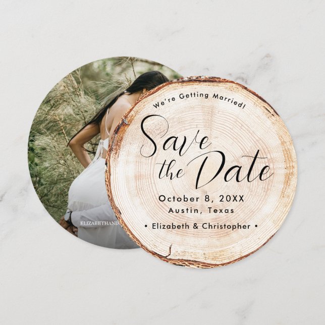 Invitación Foto de grano de madera Boda rústica Guardar la fe (Anverso / Reverso)