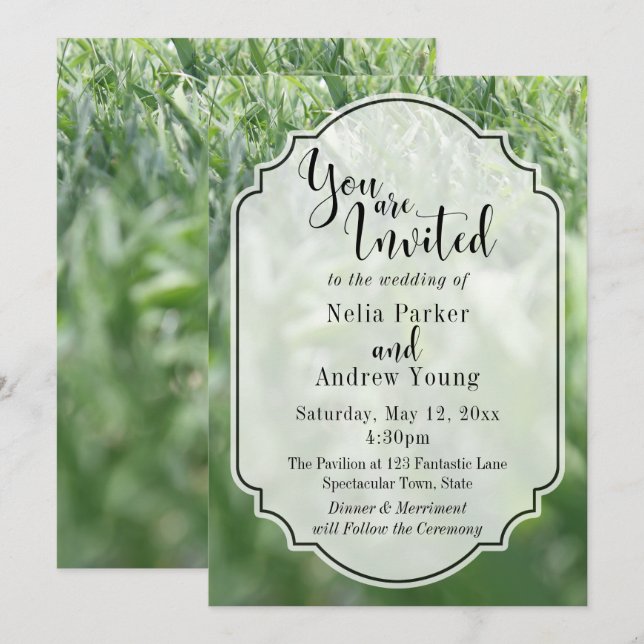 Invitación Foto de Green Grass para Boda casual al al aire li (Anverso / Reverso)