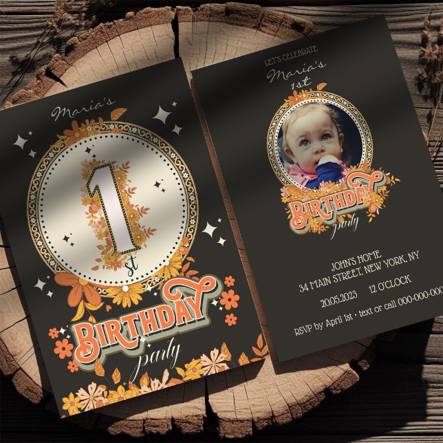 Invitación Foto de Groovy floral de un Personalizado (Subido por el creador)