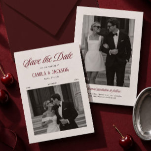 Invitación Foto de guardar la fecha de boda de marfil y borgo