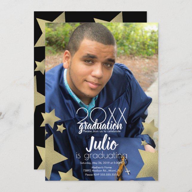 Invitación Foto de guión de estár de graduación (Anverso / Reverso)