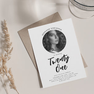Invitación Foto de guión minimalista 21º cumpleaños Blanco Ne