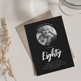 Invitación Foto de guión minimalista 80 cumpleaños fiesta neg