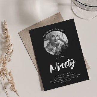 Invitación Foto de guión minimalista 90 cumpleaños negro