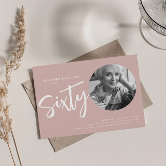 Invitación Foto de guión moderno 60 cumpleaños color rosa pol