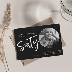Invitación Foto de guión moderno 60 cumpleaños fiesta negro