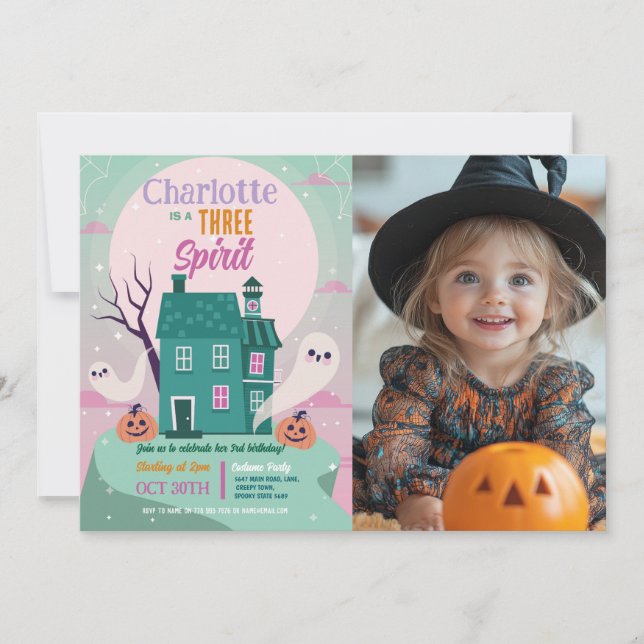 Invitación Foto de Halloween 3er Fiesta de Ghosts House (Anverso)