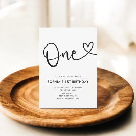 Invitación Foto de Heart Script Primer Cumpleaños