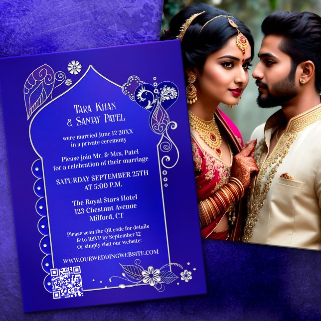 Invitación Foto de Henna Plata Azul Índigo después del Boda (Subido por el creador)