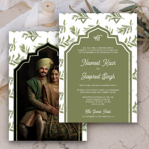 Invitación Foto de hojas de olivo verde Anand Karaj Boda Sikh
