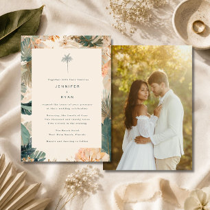 Invitación Foto de hojas de palma tropicales elegantes boda