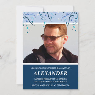 Invitación Foto de hombre azul marino moderno cumpleaños 67 