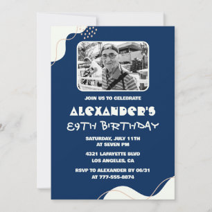 Invitación Foto de hombres de azul marino blanco cumpleaños 8