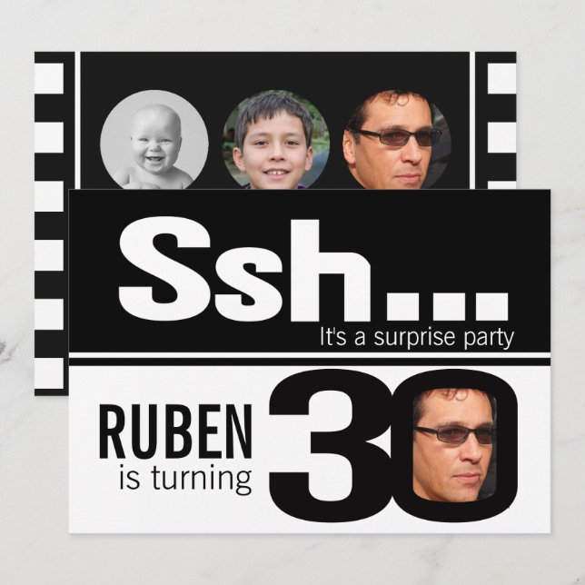 Invitación Foto de hombres de sexo blanco negro 30 años 4 fot (Anverso / Reverso)