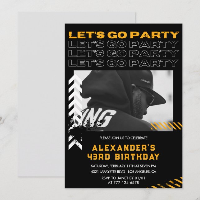 Invitación Foto de hombres modernos negros cumpleaños 43 (Anverso / Reverso)