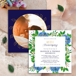 Invitación Foto de Hortensia Azul Dorada 10º Aniversario de B