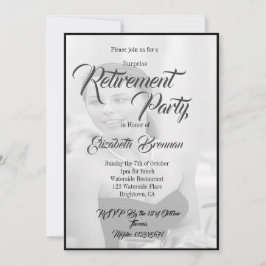 Invitación Foto de jubilación Elegante estilo negro y blanco