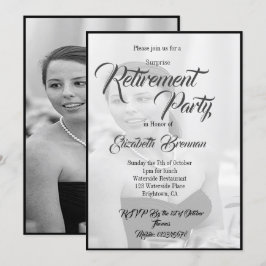 Invitación Foto de jubilación Elegante estilo negro y blanco