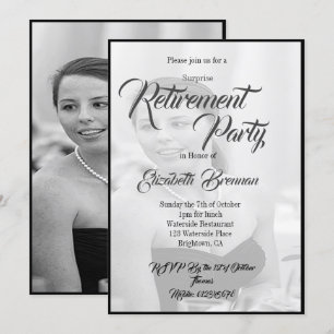 Invitación Foto de jubilación Elegante estilo negro y blanco