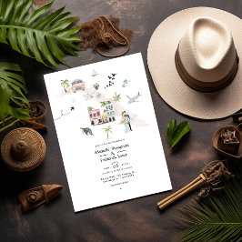 Invitación Foto de la boda de destino de Cuba acuarela