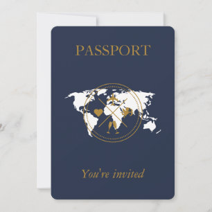 Invitación Foto de la boda de destino de Navy Blue Gold Passp