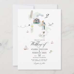 Invitación Foto de la boda de destino italiana con acuarela