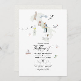 Invitación Foto de la boda de destino italiana con acuarela