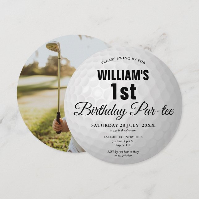 Invitación Foto de la bola de golf de la fiesta de cumpleaños (Anverso / Reverso)