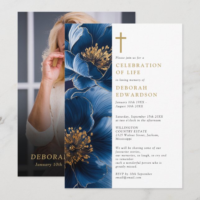 Invitación Foto De La Celebración Azul De La Vida De La Marin (Anverso / Reverso)