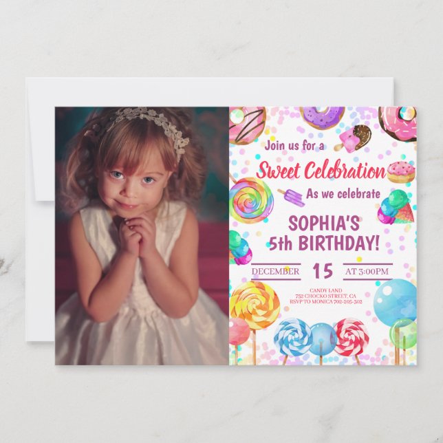 Invitación Foto de la celebración de cumpleaños de dulces en  (Anverso)