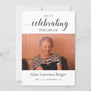 Invitación Foto de la celebración de la vida en caligrafía ne