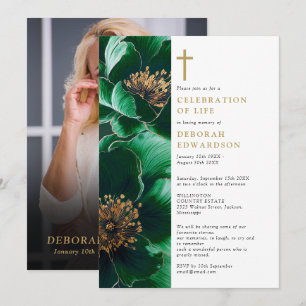 Invitación Foto de la Celebración de la Vida Floral Verde Cri