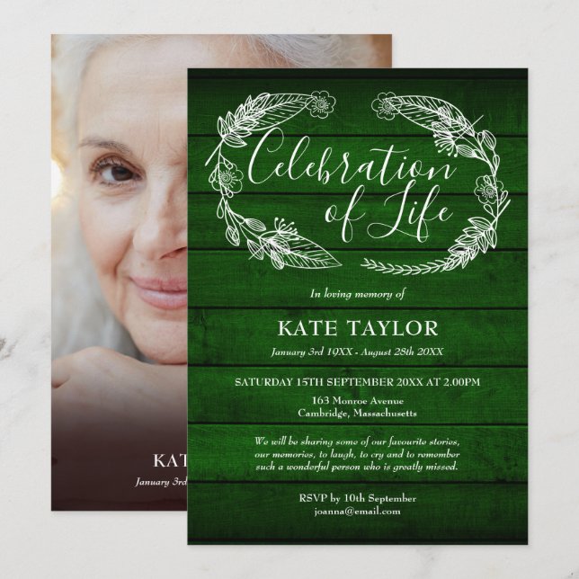 Invitación Foto de la celebración del funeral de la vida en G (Anverso / Reverso)