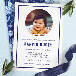 Invitación Foto de la ceremonia de Annaprashan Blue Floral Fi