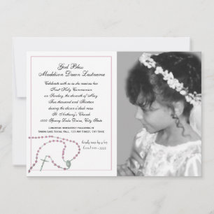 Invitación Foto de la comunión rosada de Rosario