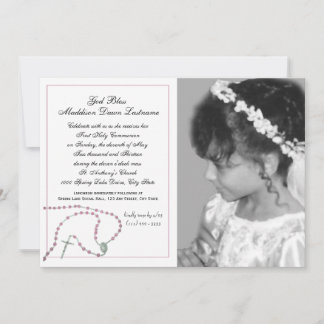 Invitación Foto de la comunión rosada de Rosario