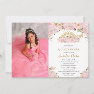 Invitación Foto de la corona de la princesa floral rosa de Qu