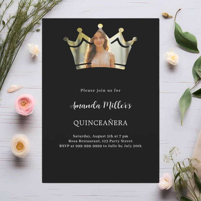 Invitación Foto de la corona negra Quinceanera (Subido por el creador)