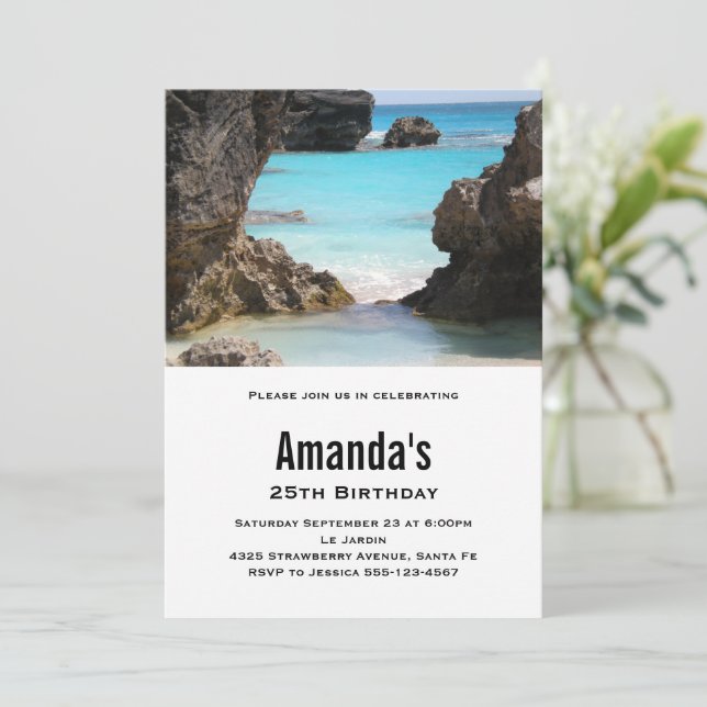 Invitación Foto de la Costa de las Bermudas y cumpleaños del  (Anverso de pie)
