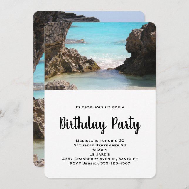 Invitación Foto de la Costa de las Bermudas y cumpleaños del  (Anverso / Reverso)