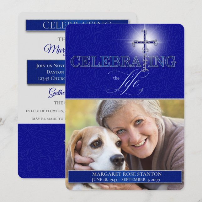 Invitación Foto de la Cruz Cristiana Azul de la Vida (Anverso / Reverso)