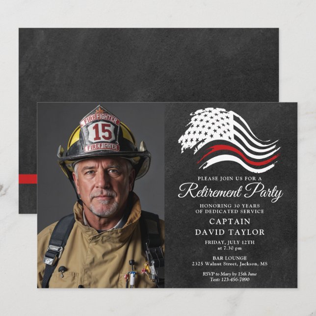 Invitación Foto de la delgada línea roja para la fiesta de ju (Anverso / Reverso)