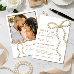 Invitación Foto de la ducha de novia con lazo de perla 'Ella